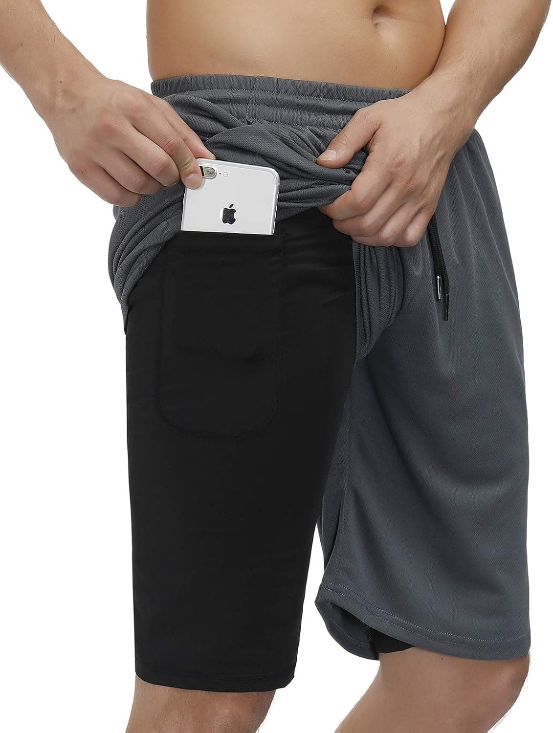 bonim Mens 2 in 1 Running Shorts Training Gym Quick Dry Workout Shorts with Pocket & Towel Loop