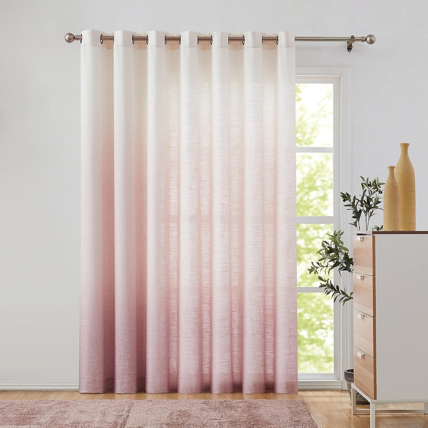 Central Park Ombre Semi Sheer Door Curtain 100" Extra Wide Linen Ombre Gradient Print Rayon Blend Window Treatment for Sliding Patio Door with 14 Grommets, Cream White to Pink, 100" x 95", 1 Panel