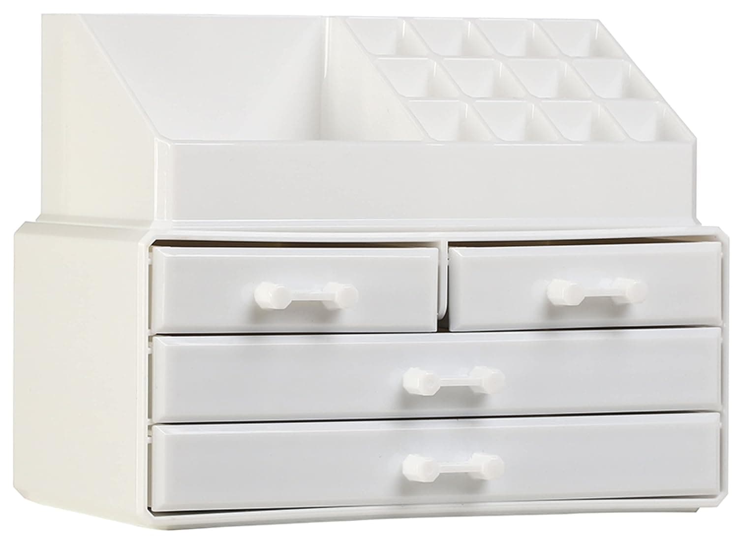 Cq acrylic Jewelry and Makeup Organizer for Vanity - White Cosmetic Storage Container Cube,2 Pieces Set Stackable With 4 Drawers For Hair Accessories,lip gloss,Perfum,Lipstick,Brush Holder