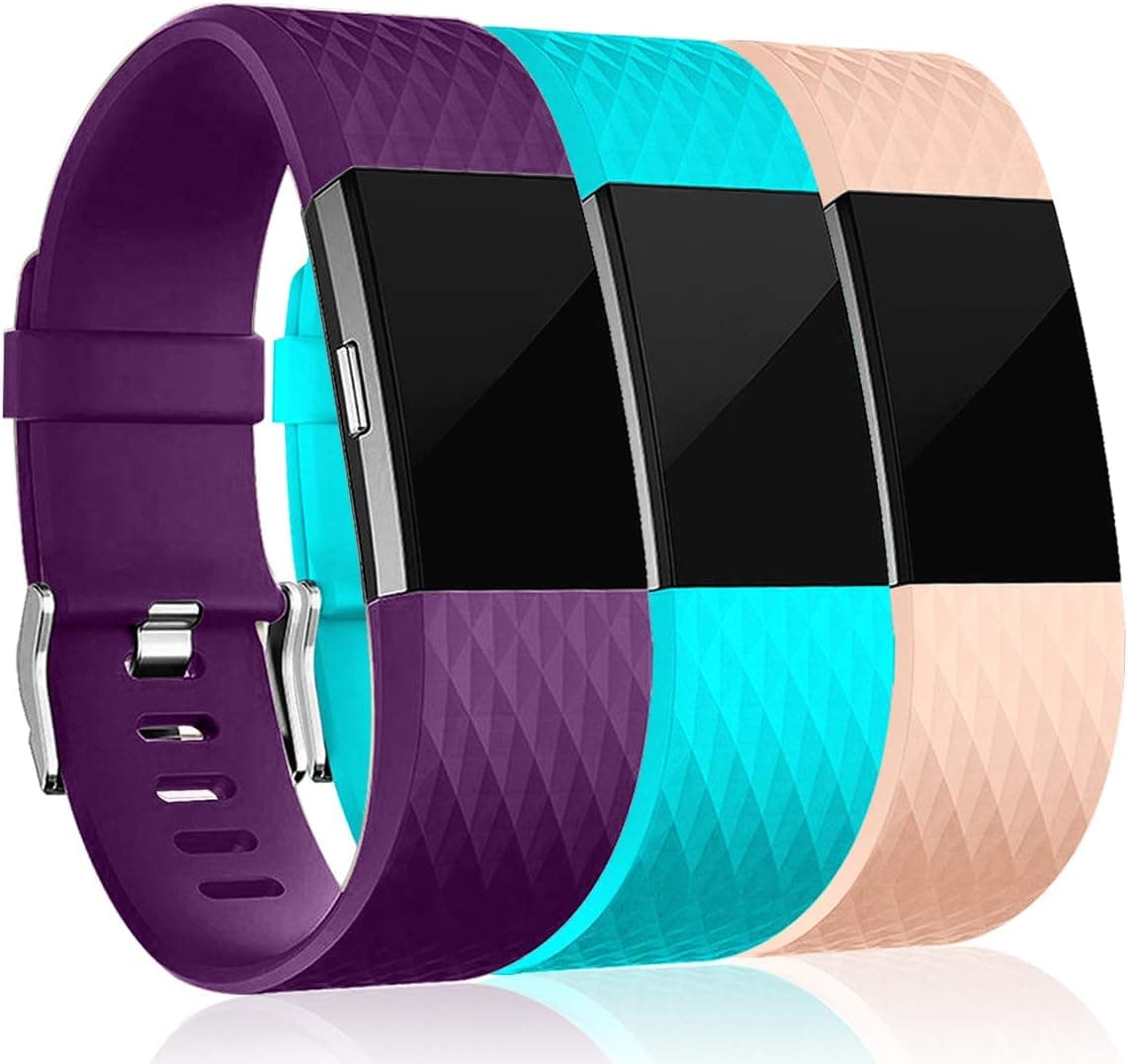 Maledan Replacement Bands for Fitbit Charge 2, Accessory Sport Wristbands Band Compatible for Fitbit Charge 2 HR Women Men, 3 Pack, Blush Pink/Teal/Plum, Large
