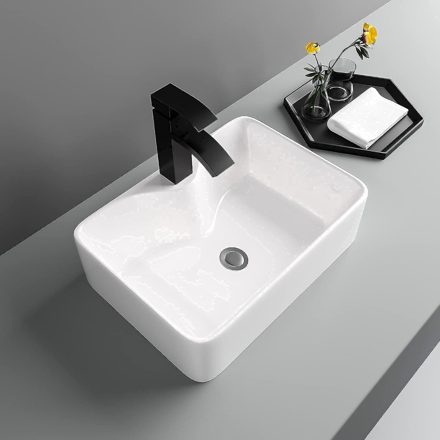 Vessel Sink Rectangular - Lofeyo 19"x15" Bathroom Sink Rectangle Above Counter White Ceramic Porcelain Vanity Vessel Sink Basin