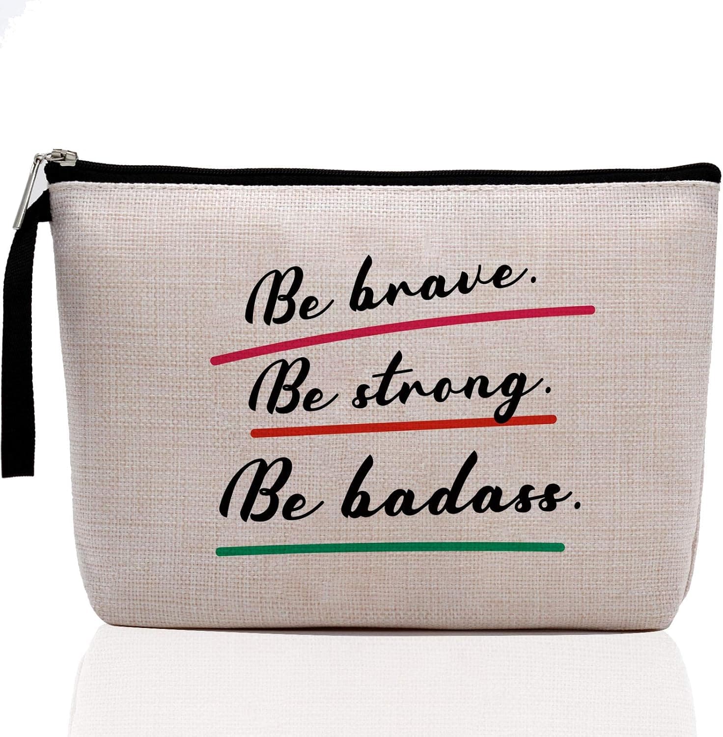 Motivational Gifts for Women, Inspirational Makeup Bag for Women, Mantra Quote Engraved Motivational Birthday Friend Encouragement Present for Her Teen Girls- Be Brave BE Strong. Be Badass.
