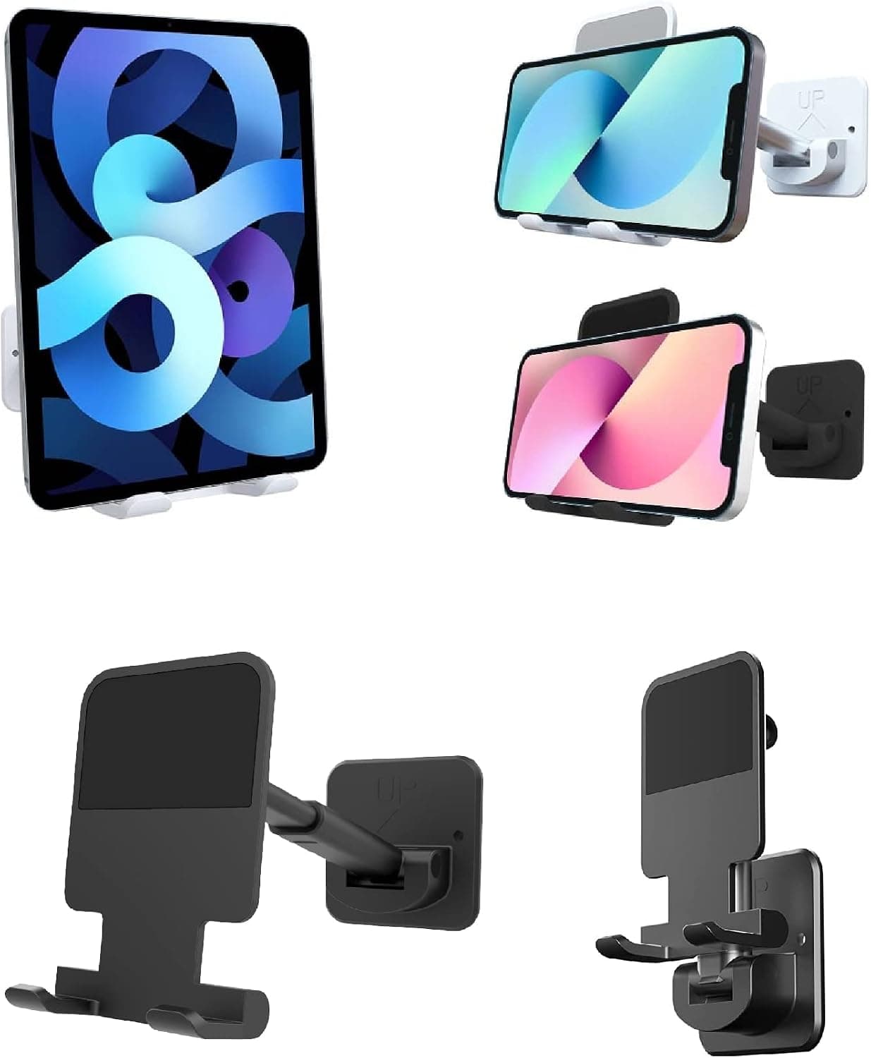 URROY iPad Tablet Cell Phone Wall Mount, Foldable Extendable Holder Stand for Desk Mirror Bathroom Bedroom Kitchen Office, Universal iPhone iPad Accessories, Compatible with Most Phones & Tablets