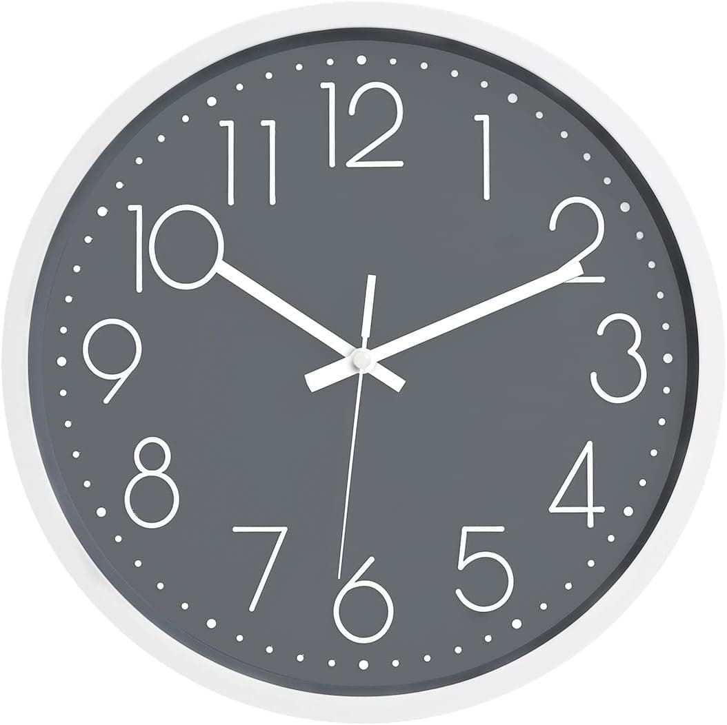Amotpo 12 Inch Indoor Modern Simple Wall Clock,Battery Operated Non-Ticking Silent Clock for Office,Bathroom,Livingroom Decorative,Gray