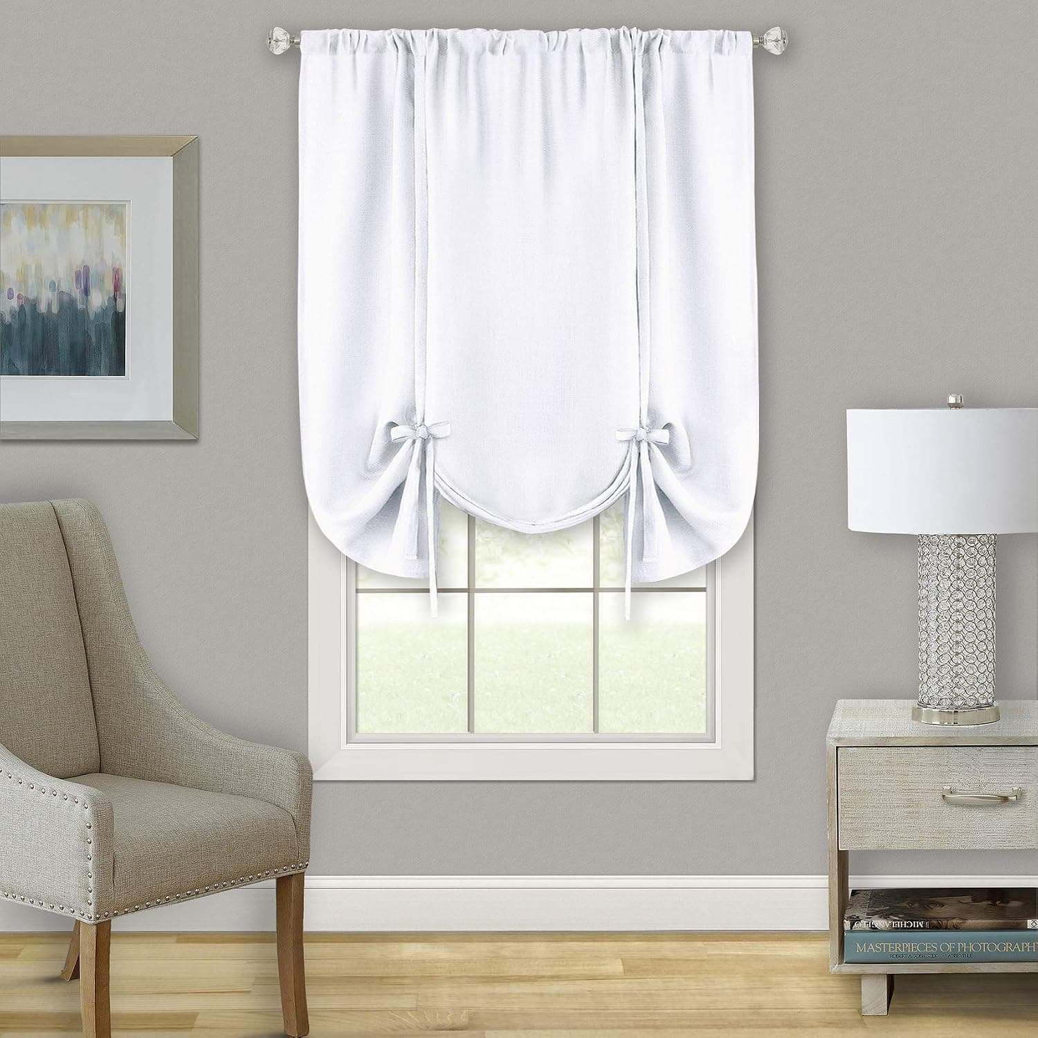 GoodGram Shabby Linen Farmhouse Semi Sheer Flax Curtain Tie Up Window Shade - Assorted Colors (White)