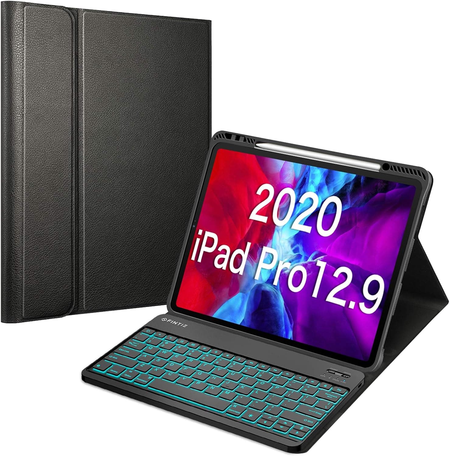 Fintie Keyboard Case for iPad Pro 12.9" 4th & 3rd Generation 2020/2018, Soft TPU Back Cover w/Pencil Holder & [7-Color Backlight] Magnetically Detachable Wireless Bluetooth Keyboard, Black