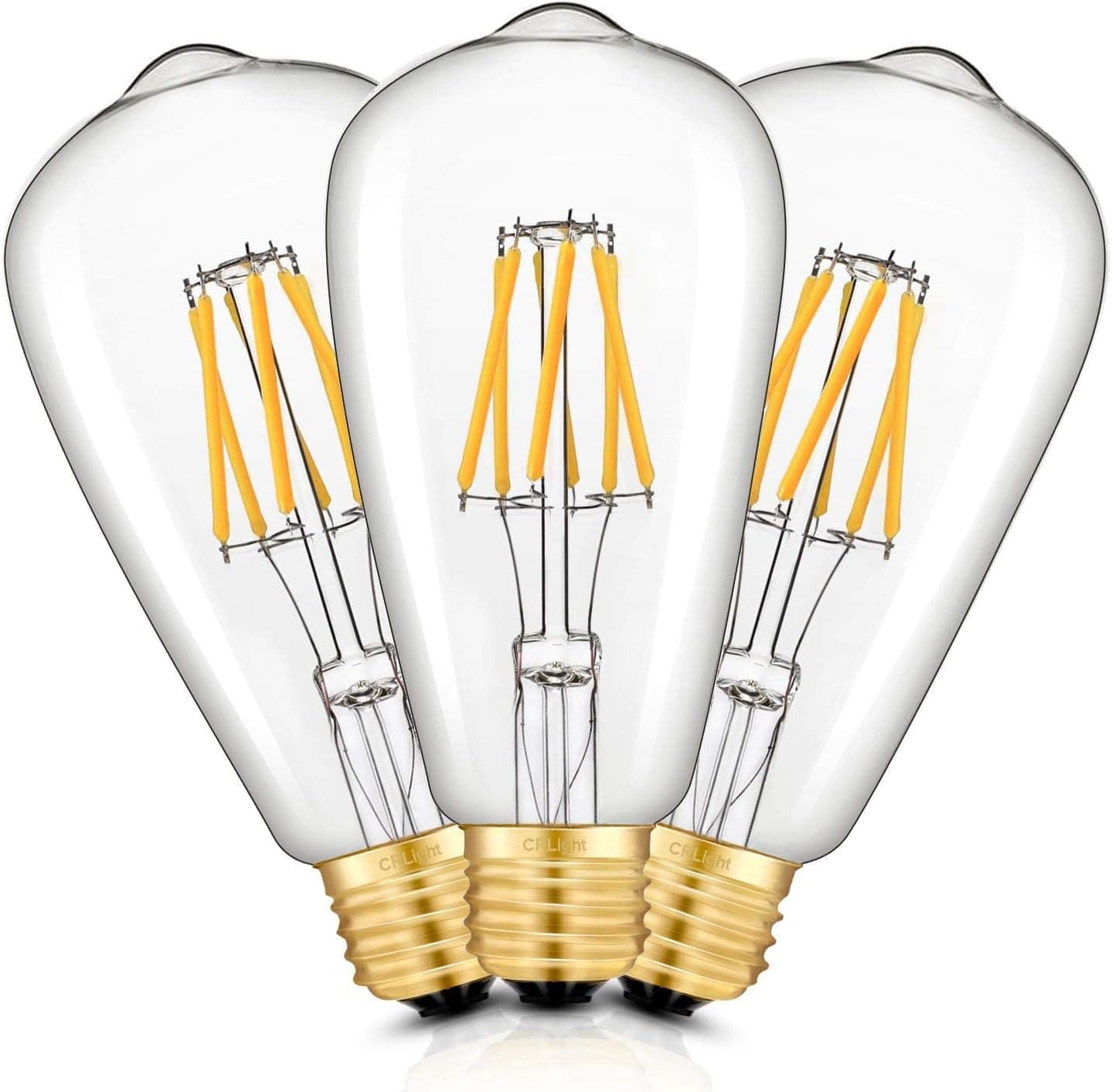 CRLight 6W Dimmable 700LM LED Edison Bulb 2700K Warm White, 60W Equivalent E26 Medium Base, ST21(ST64) Vintage LED Filament Bulbs, 360 Degrees Beam Angle, Pack of 3