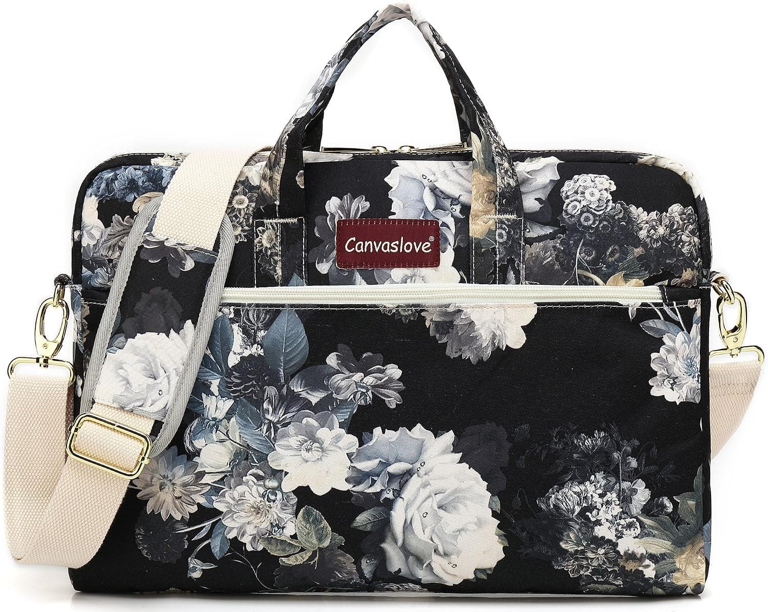 Canvaslove White Chrysanthemum 15 inch Waterproof Laptop Shoulder Messenger Bag Case With Rebound Bubble Protection for 14 inch-15.6 inch laptop