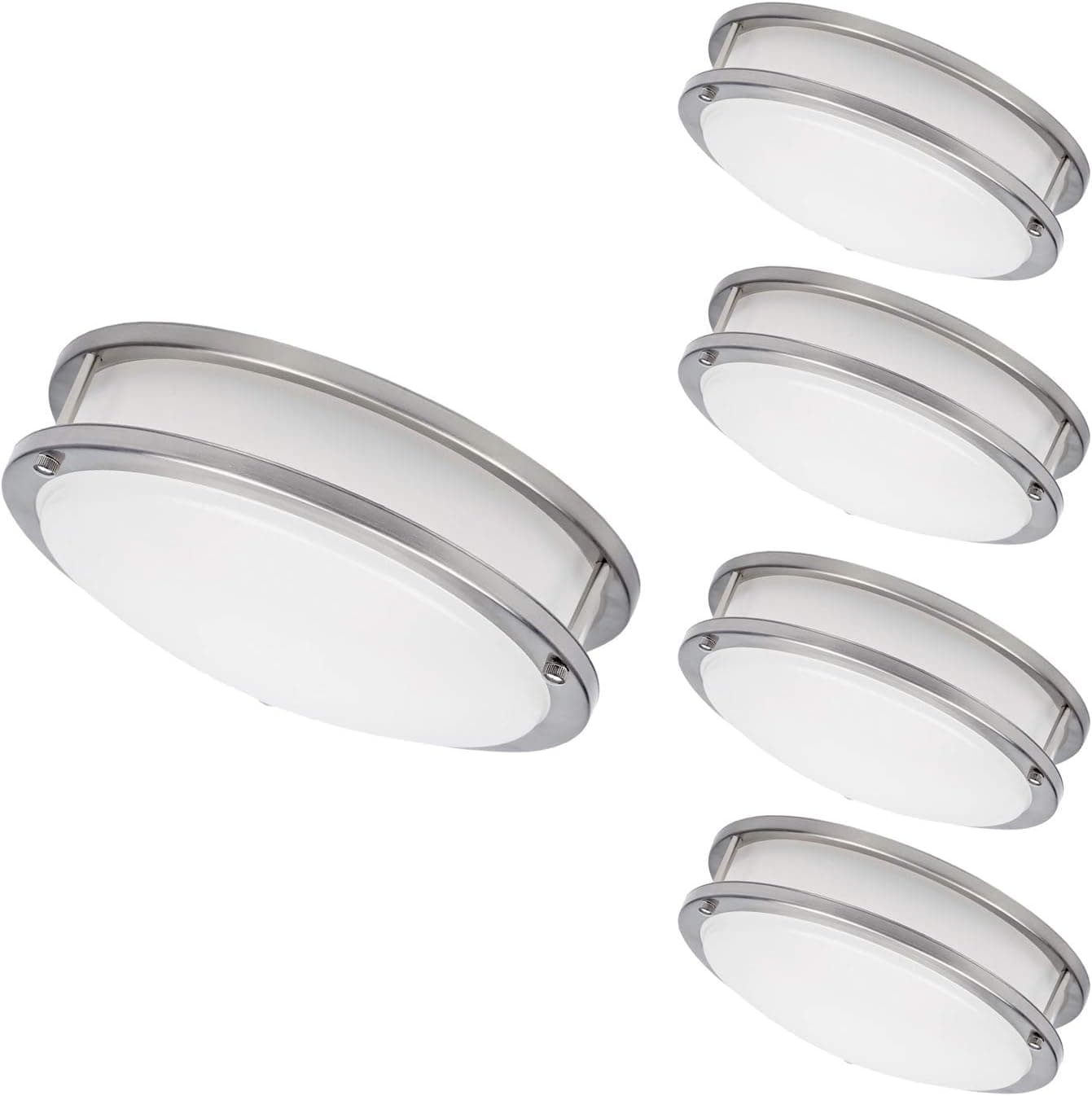 OSTWIN 10 Inch Flush Mount LED Ceiling Light, Dimmable Overhead Light Fixture, 16W (100W Replacement), 1120 Lm, 5000K (Daylight), Brushed Nickel, ETL, Energy Star (4 Pack)