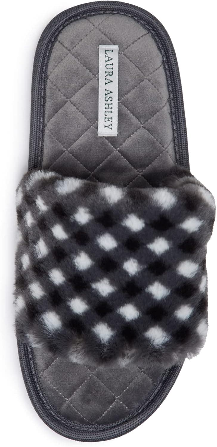 Laura Ashley Ladies Open Toe Plush Terry Slipper