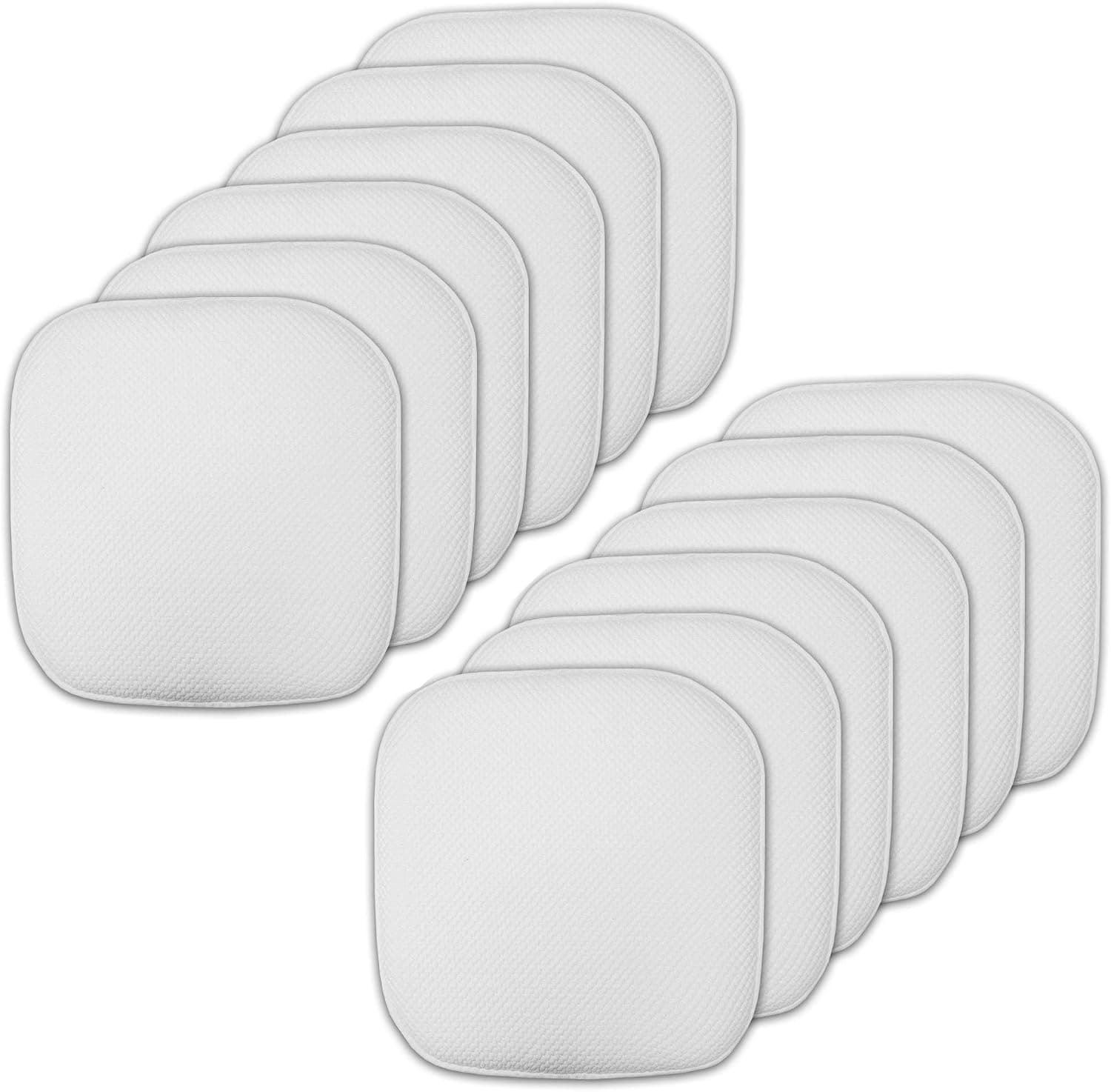 Sweet Home Collection Memory Foam Chair Cushion Honeycomb Pattern Solid Color Slip Non Skid Rubber Back Ultimate Comfort and Softness Rounded Square 16" x 16" Seat Cover, 12 Pack, White