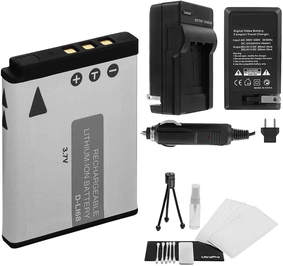 UltraPro D-LI68 High-Capacity Replacement Battery with Rapid Travel Charger for Pentax Optio S10 Optio S12 Optio A36 Optio A40 Accessory Bundle Included