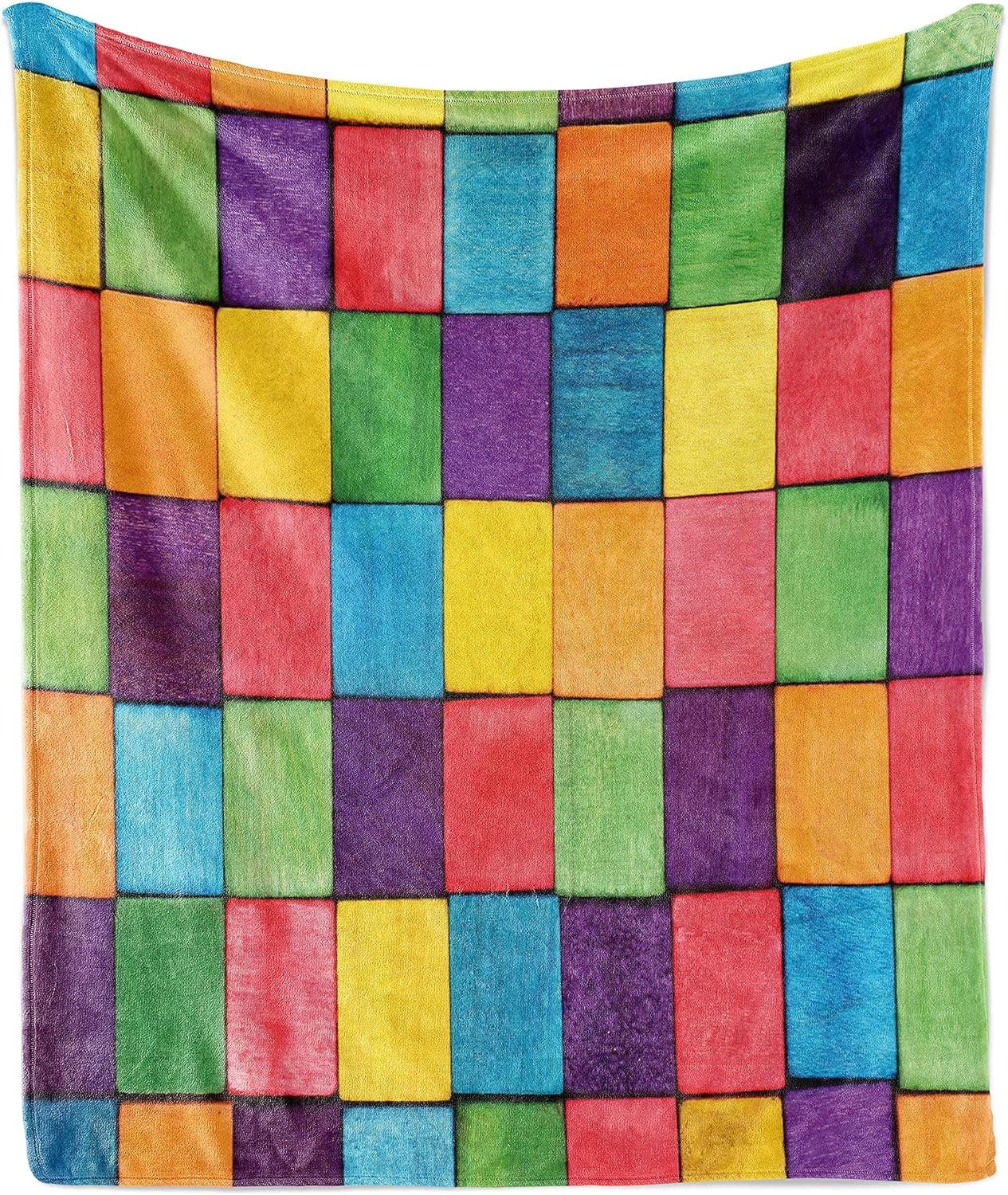Lunarable Abstract Throw Blanket, Colorful Blocks Abstract Cube Shapes Entertaining Vibrant Colors Creativity Theme, Flannel Fleece Accent Piece Soft Couch Cover for Adults, 50" x 60", Multicolor