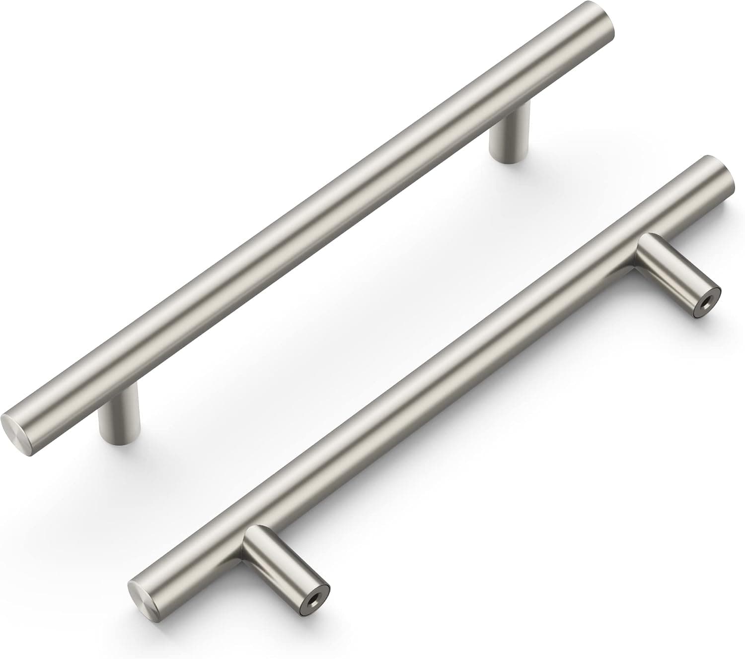 Hickory Hardware 10 Pack Kitchen Cabinet Handles, Drawer Pulls for Doors & Dresser Drawers, Hardware for Bathroom, 5-1/16 Inch (128mm) Hole Center, Satin Nickel, Essentials Collection