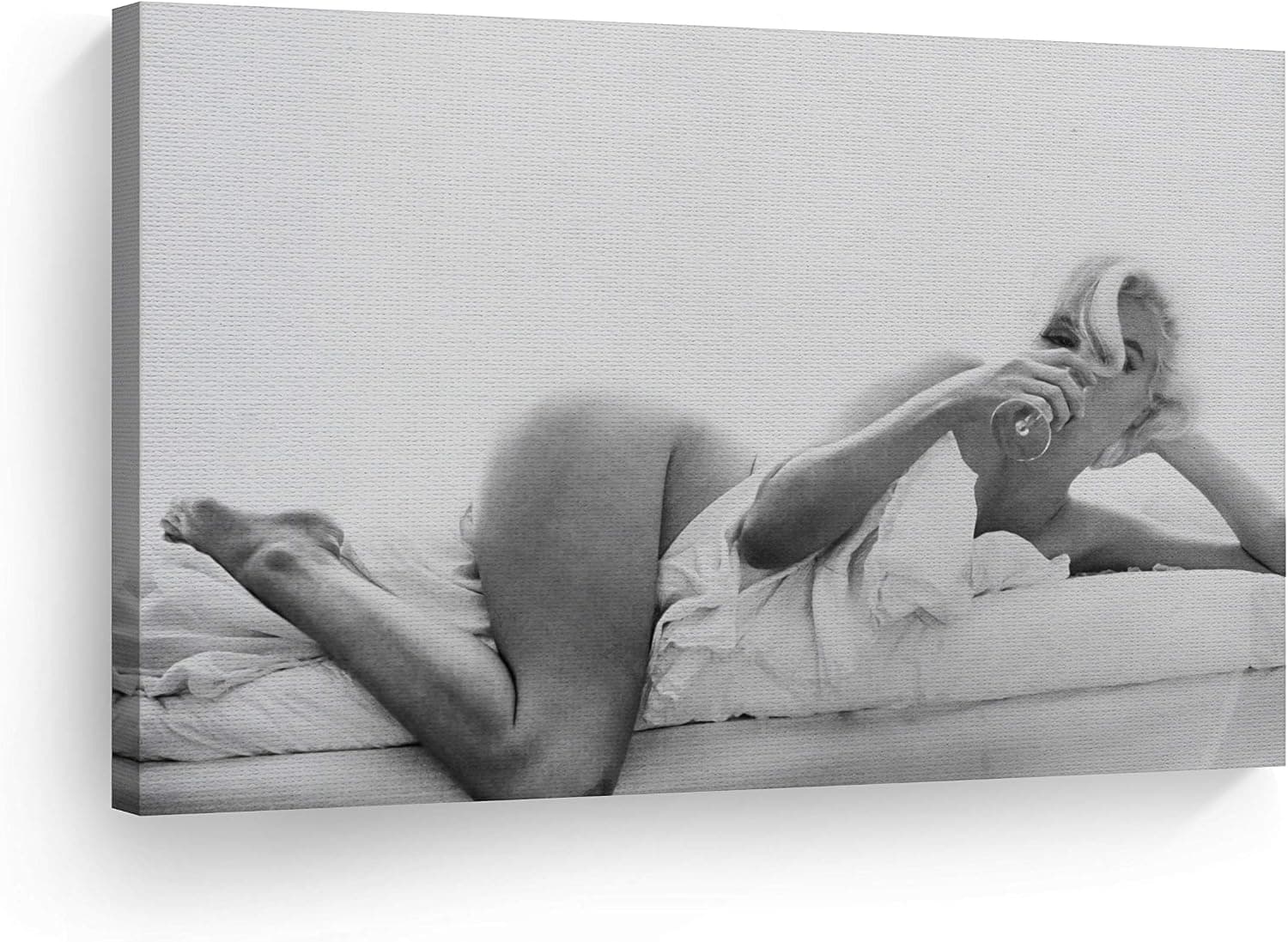 Smile Art Design Marilyn Monroe Wall Decor Naked in White Silk Sheets Canvas Print Decorative Sexy Art Modern Wall Decor Artwork Office Living Room Bedroom Wall Art Ready to Hang Made in USA 8x12