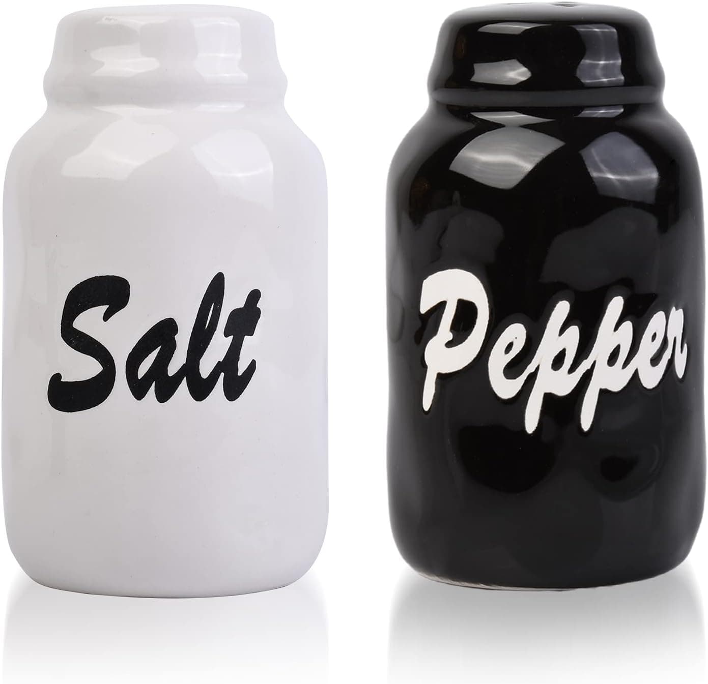 Farmhouse Salt and Pepper Shakers Set, Modern Farmhouse Decor for Kitchen Home Restaurant Wedding, Ceramic Cute Salt and Pepper Shakers in Black White, for Vintage, Rustic, Shabby Chic