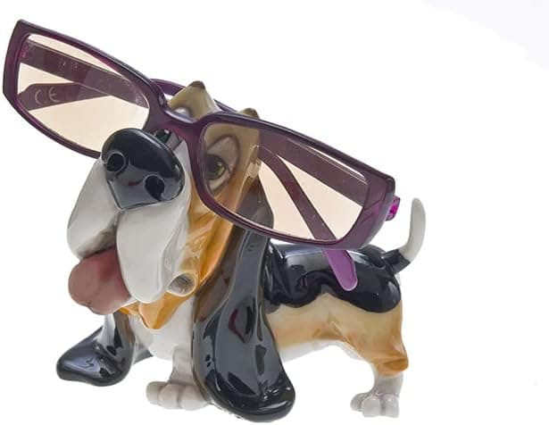 Optical Suppliers Bassett Hound Eyeglass Holder - Animal Shaped Polyresin Glasses Holder Stand for Spectacles - Glasses Holder for Nightstand, Desk, and Dressers - Perfect Pet Glasses Stand