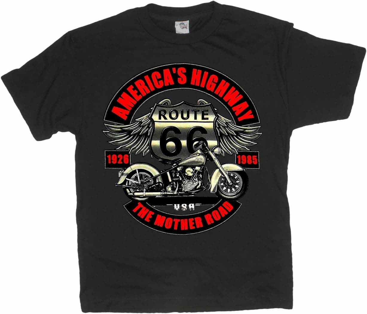 AAA/Keya/FoL/Hanes/Anvil/Gildan/Keya Highway 66 Historic Route Across America Motor Bike Graphic T-Shirt