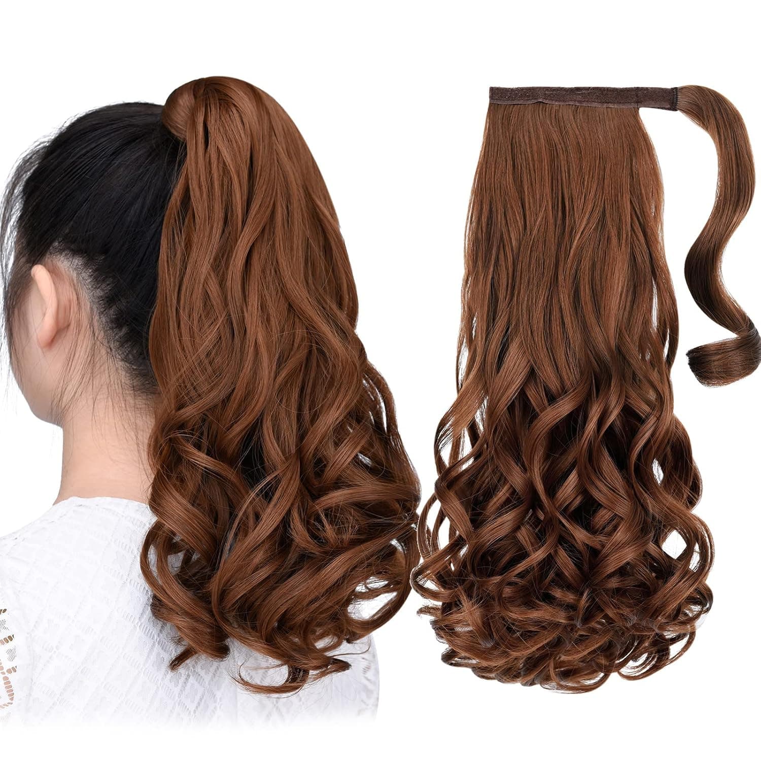 SYXLCYGG Ponytail Extension Wrap Around Brown Clip Ponytails 16" 4.2 Oz Synthetic Black Hair Extensions Real Girl Hair Piece Women Wig