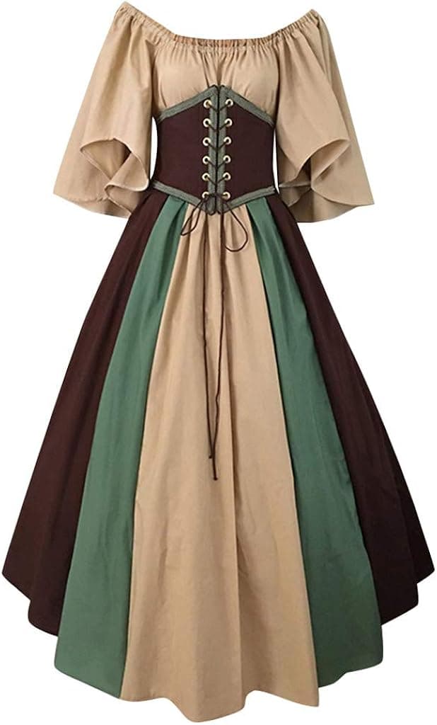 Women's Plus Size Victorian Dress Flare Sleeve Off Shoulder Medieval Vintage Dresses with Corset Patchwork Ball Gown