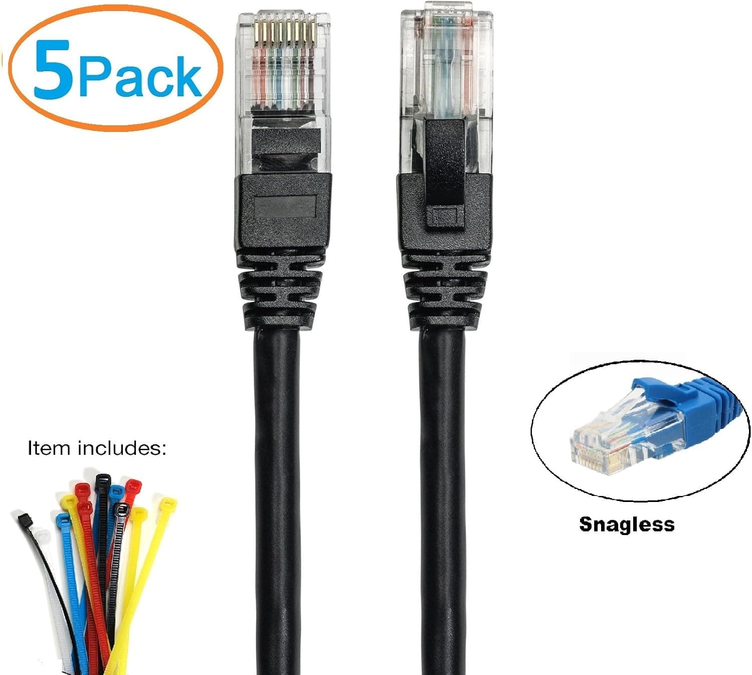 AURUM CABLES Cat6 15 Ft 5pk CCA - Snagless Ethernet Network Cable - 550 Mhz - 5 Pack