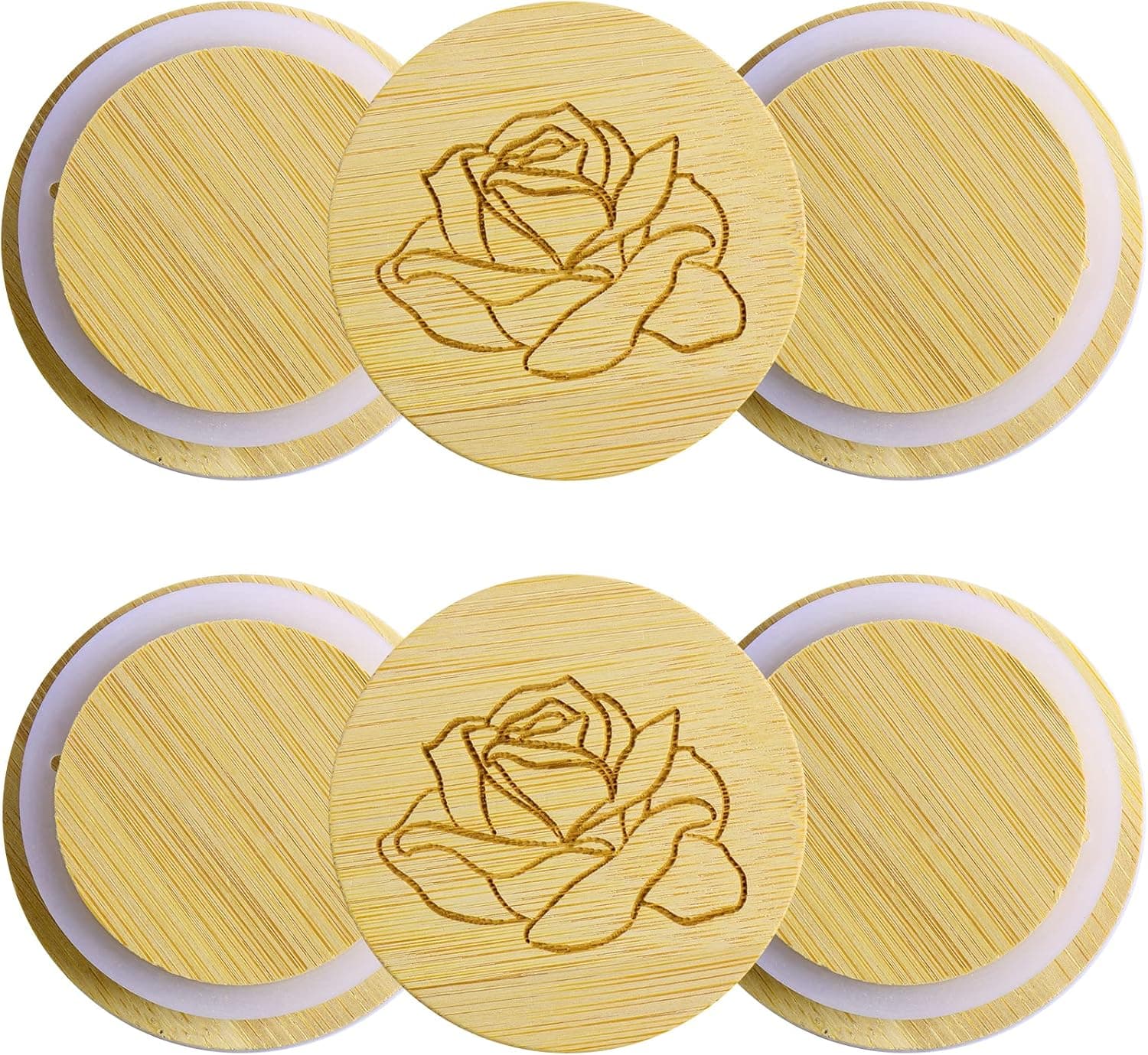 Oui Yogurt Jar Lids, 6 Pack Reusable Oui Yogurt Bamboo Jar Lids, Oui Lids with Silicone Seals Rings, 100% Fit & Airtight for Storing Spices, Fruits, Biscuits, Candies and Cereals ect.