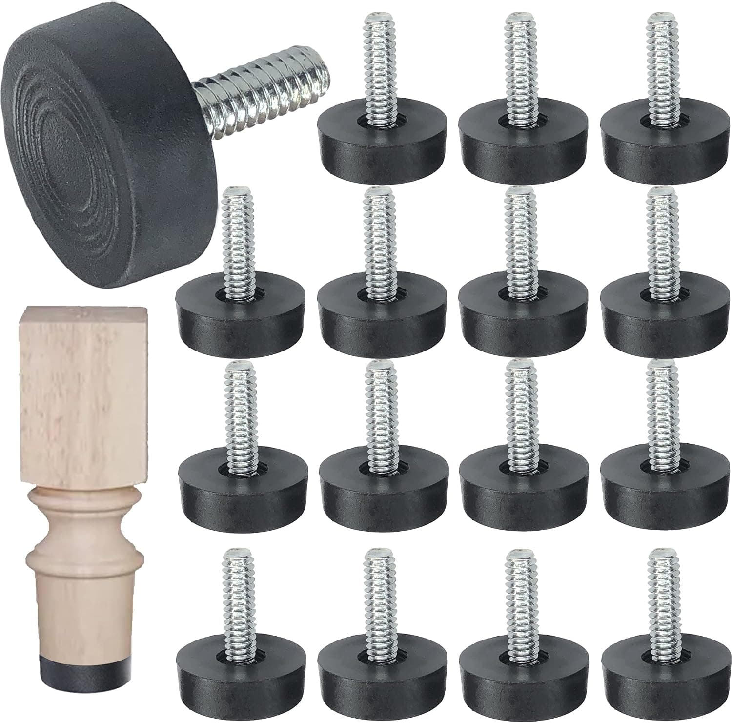 M6Thread Adjustable Furniture Levelers Screw in ThreadedStainless Steel Levelers Feet Screw On Furniture Glide Leveling for Table,Chair,Cabinet,Furniture Legs16 pcs Pack