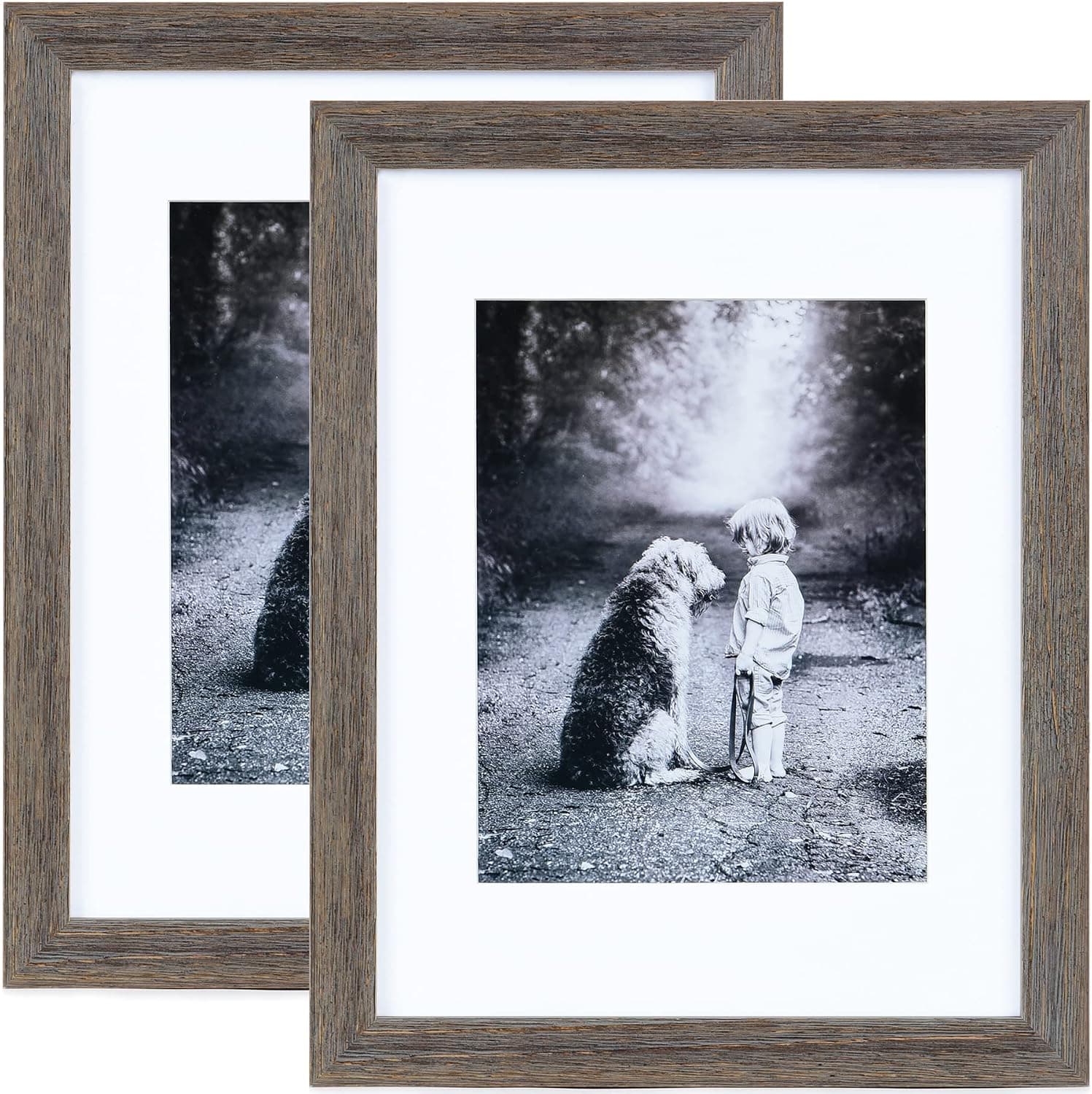 Yaetm 11x14 Wooden Picture Frame with Mat 8x10, Rustic Solid Wood Frame with High Definition Real Glass, Farmhouse Distressed Grey Wood Photo Frames for Wall Mount, Set of 2