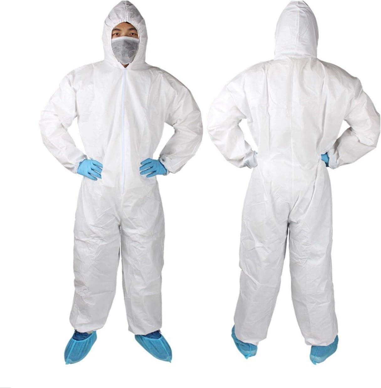 MAGENDARA Disposable Protective Coveralls Suit with Elastic Wrists, Ankles and Hood, Non-Porous Anti-Dust Ventilation Clothing Non-Woven Fabric Coverall Splash Protection (L)