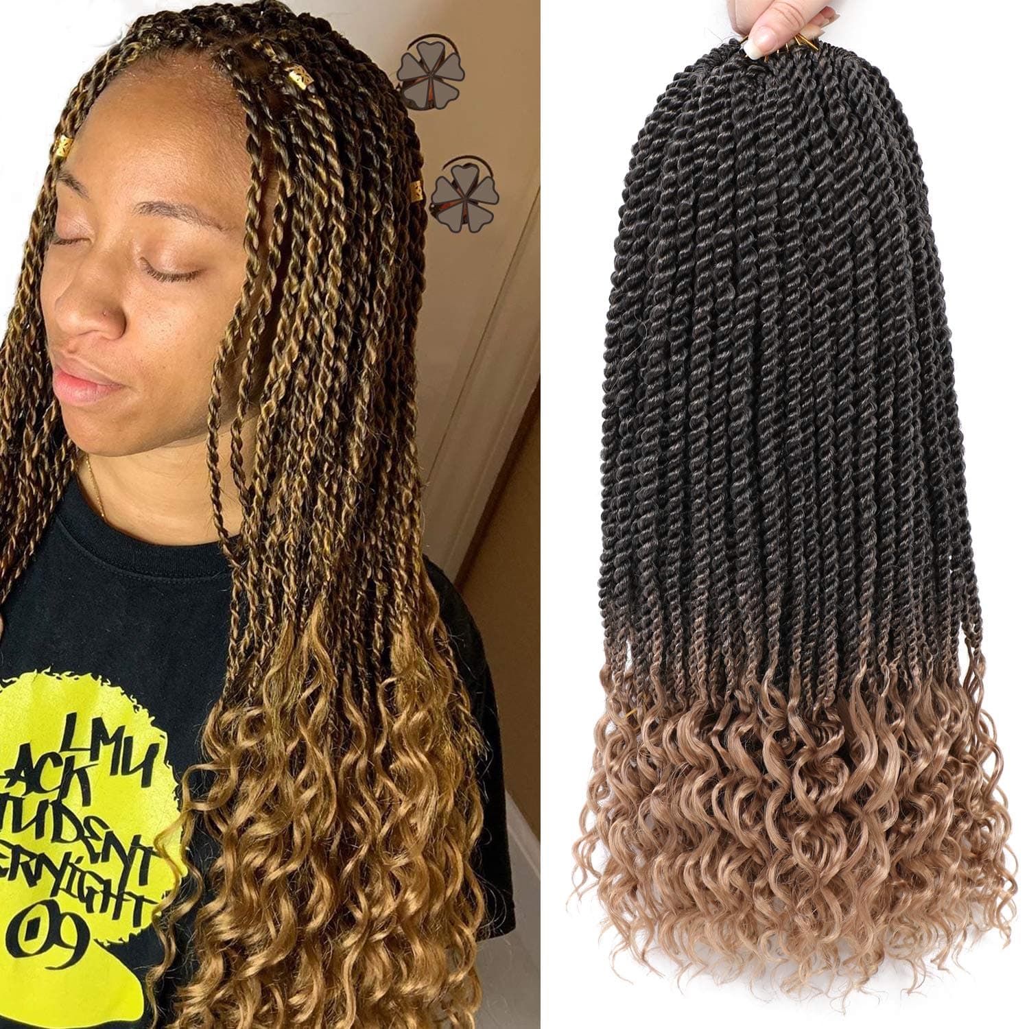 Callia Goddess Senegalese Twist Crochet Hair Curly Ends 18Inch 6 PACKS Crochet Braids Senegalese Twist Pre Looped Crochet Hair Extension 30 Strands/Pack (18Inch, T27)