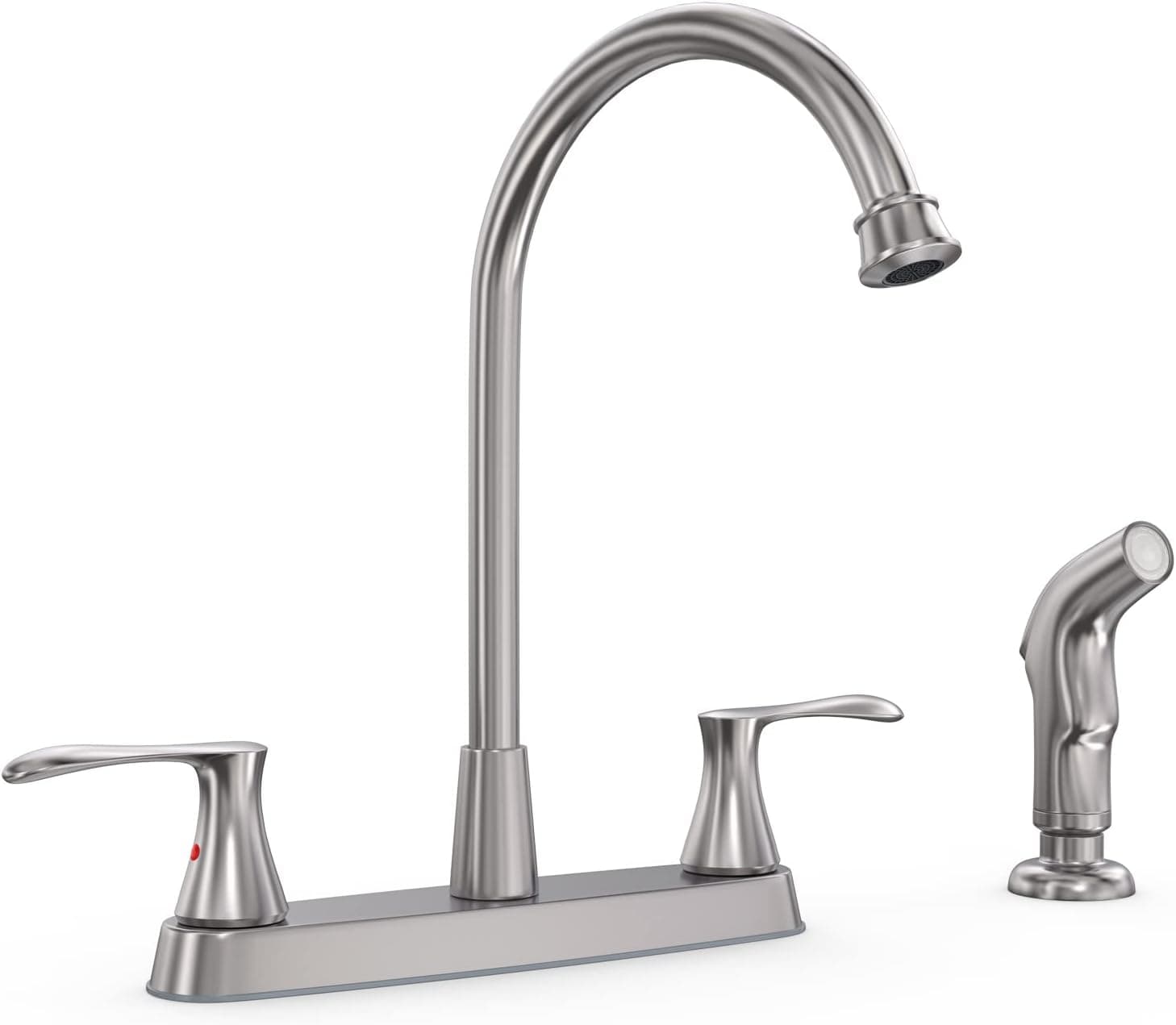 GOWIN Brushed Nickel Kitchen Faucet with Side Sprayer, Two Handle High Arc 4 Holes 8 Inch Centerset Stainless Steel Kitchen Sink Faucet with Pull Out Sprayer,Grifos De Cocina