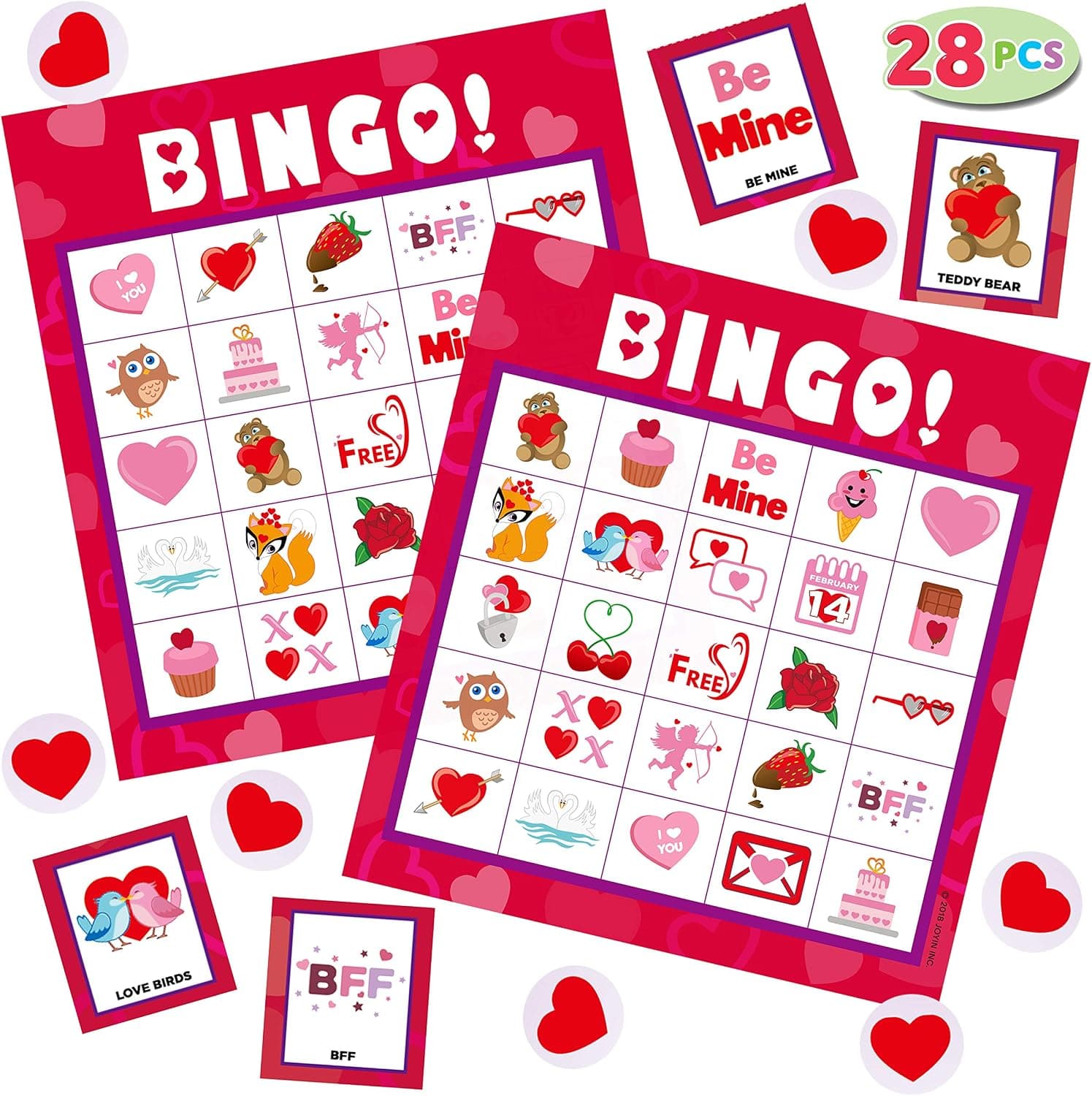 JOYIN Valentines Day Bingo Game Cards (5x5) – 28 Players for Kids Party Card Games, School Classroom Games, Love Party Favors Supplies, Family Activity