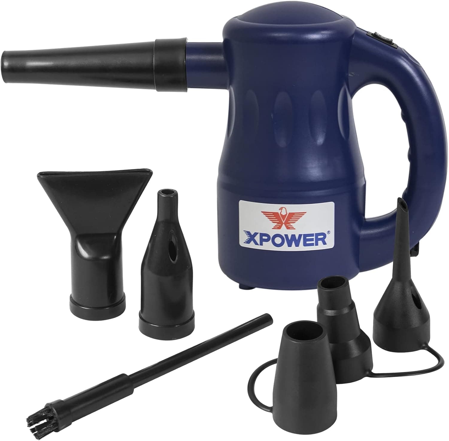 XPOWER A-2 Cyber Duster Electric Air Duster for Dusting, Drying, Inflating, Car Detailing, Computer, Leaf Blowing, 90 CFM, 7 Nozzles + 2 Brushes, High Performance Motor, Eco-Friendly, Navy Blue