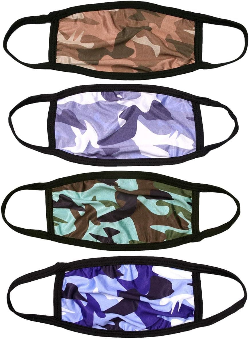 Washable Cloth Face M Reusable，The single-layer fabric is comfortable and breathable, suitable for long-term wear.（Camouflage pattern／4 pcs）