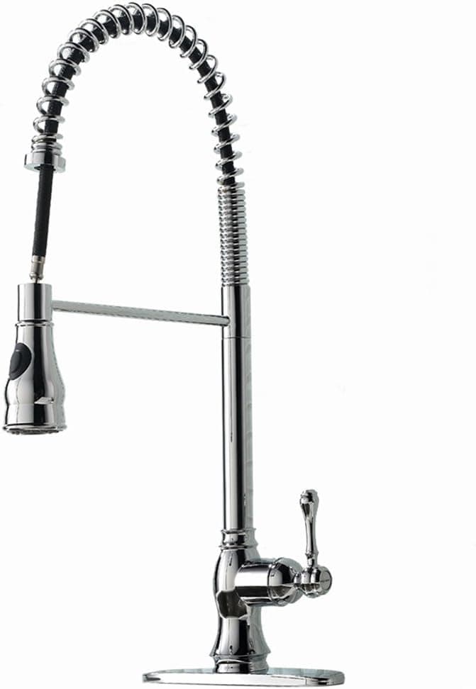 Modern High Arch Stainless Steel Plumbing Spiral Single Handle Commercial Pull Out Sprayer Kitchen Sink Faucet, Chrome Pull Down Kitchen Faucet