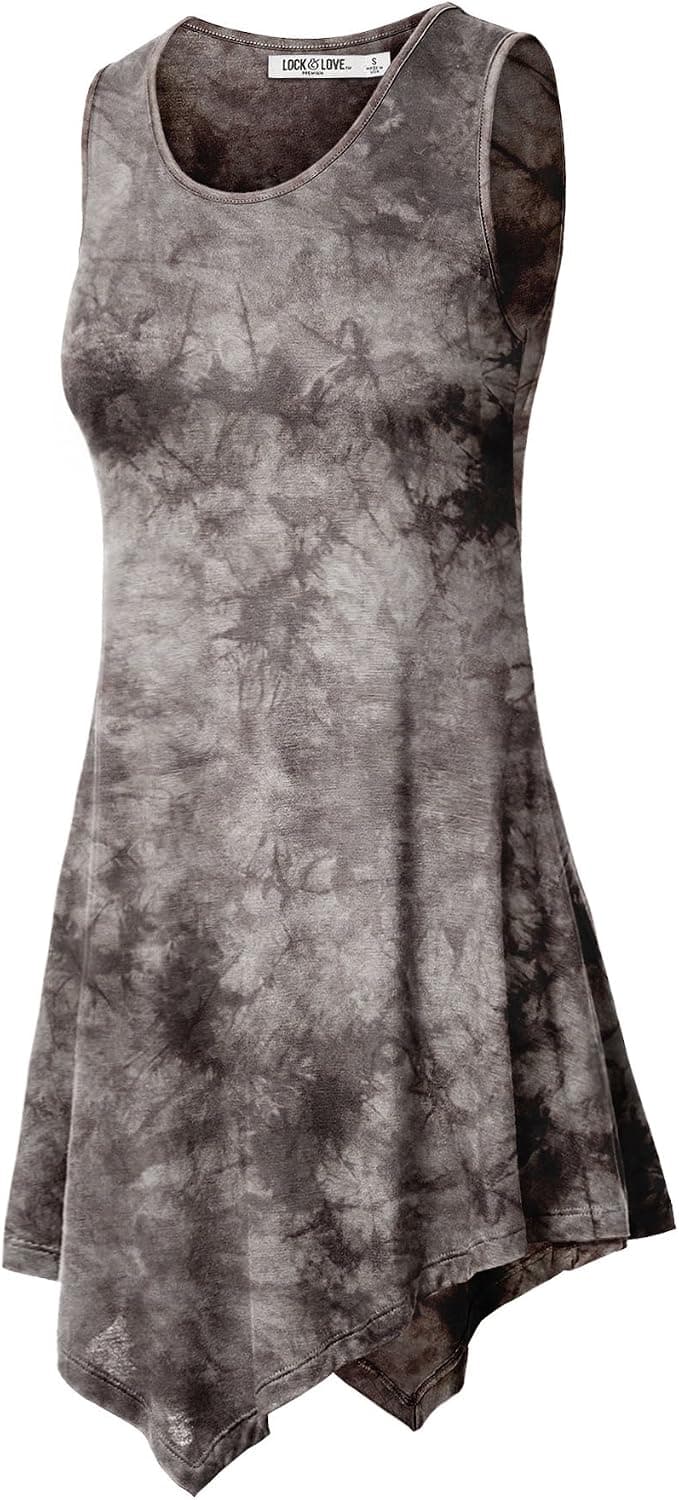 Lock and Love Women's Sleeveless Boho Tie-Dye Ombre Tunic Tank Top