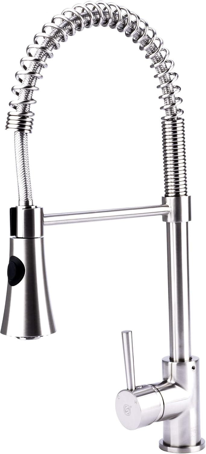 S-Series N88502B5-BN Residential Spring Coil Single Handle Single Hole Pull Out Kitchen Sink Basin Faucet Tap in Brushed Nickel