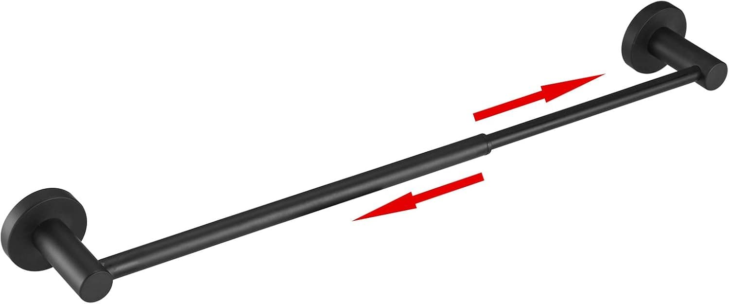 BESy Adjustable 15.9 to 28.6 Inch Single Bath Towel Bar Rack for Bathroom Accessories SUS304 Stainless Steel Towel Holder, Wall Mount with Screws Hand Towel Bar Rod Hotel Style, Matte Black