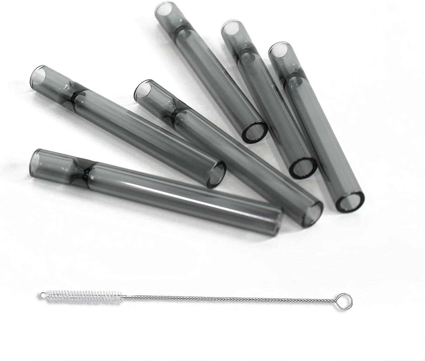 6 Pack 4 inch Glass Borosilicate Blowing Tubes with 1 Cleaning Tool(Grey)
