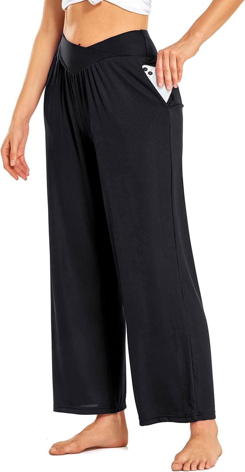 Cestyle Womens Wide Leg Yoga Pants Casual Cross Waist Pleated Comfy Stretch Lounge Pant