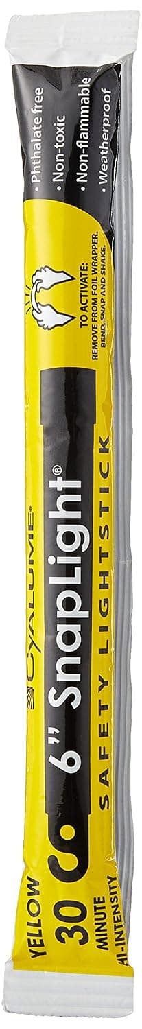 Cyalume 9-00718 Snaplight Emergency Light Stick, Non Toxic, Non Flammable, Produces No Spark or Heat, 30 Minutes, High-Intensity, 6", Yellow Color (Pack of 2)