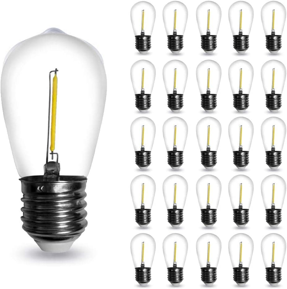 MD Lighting 25-Pack S14 LED Bulb String Light Bulbs 7 Watt Equivalent Equivalent Daylight White 6000K 0.65W E26 LED Edison Replacement Light Bulbs for Indoor Outdoor String Lights, Clear Plastic, 120V