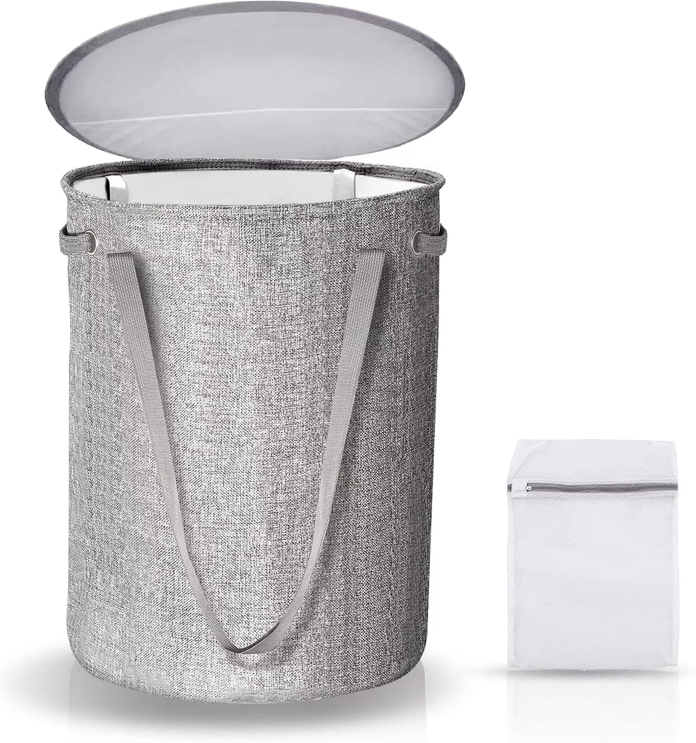 Laundry Hamper with Lid, TEAYINGDE collapsible Laundry Basket freestanding, foldable Washing Bin, Round Clothes Hamper for Bedroom Bathroom Dorm, Waterproof Laundry Hampers with Handles (Dark Grey)
