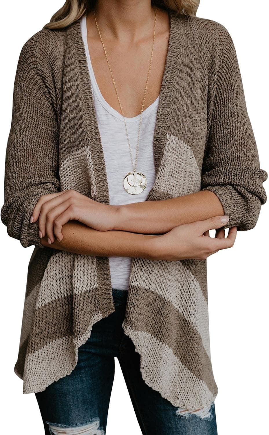 Womens Open Front Cardigans Long Sleeve Striped Draped Lightweight Knit Sweaters