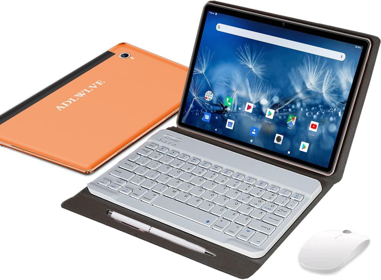 2 in 1 Tablet 10.1 Inch Android 9.0 Tablets, 4GB RAM 64GB ROM Tablet PC with Keyboard Mouse, Dual SIM 4G WiFi Quad Core Computer Tablets, 8000mAh, GPS, Bluetooth