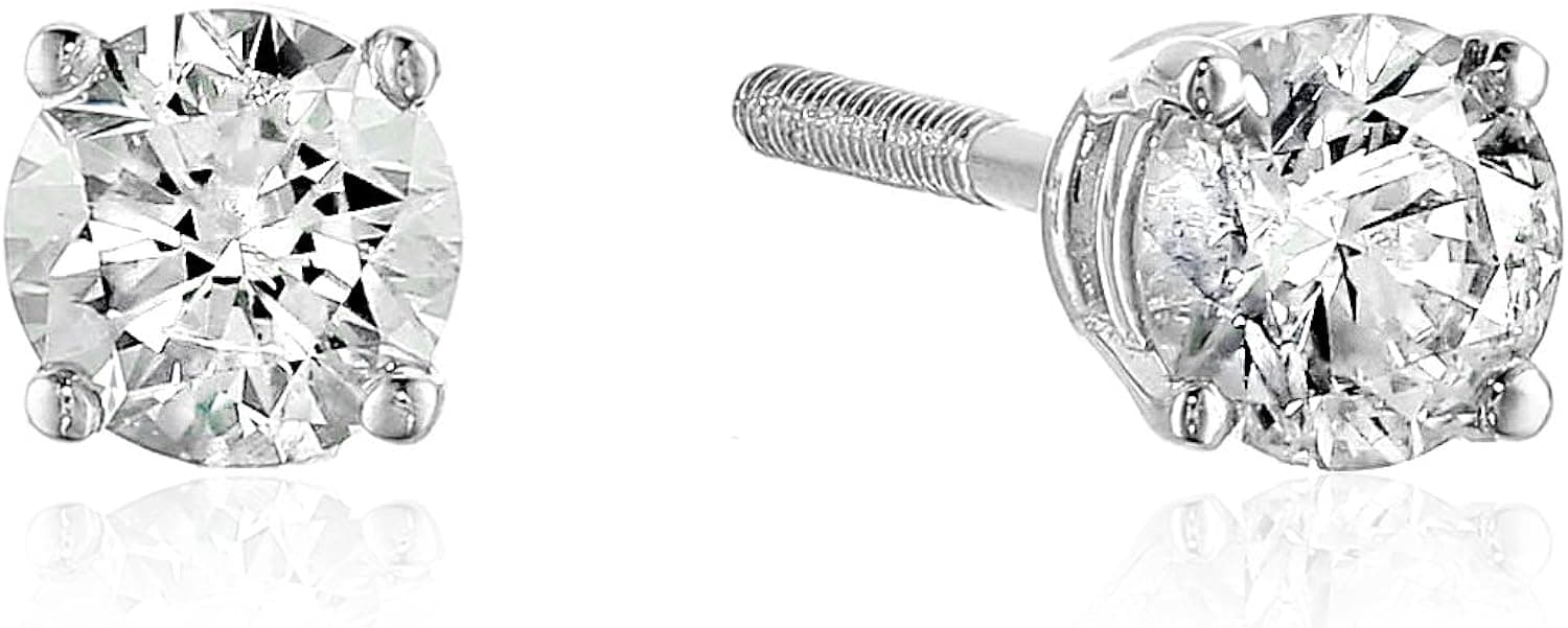 The Diamond Channel Certified Diamond Earrings For Women in 14K Gold with Screw Back and Post Studs (I1-I2 Clarity), Choice of Carat Weights