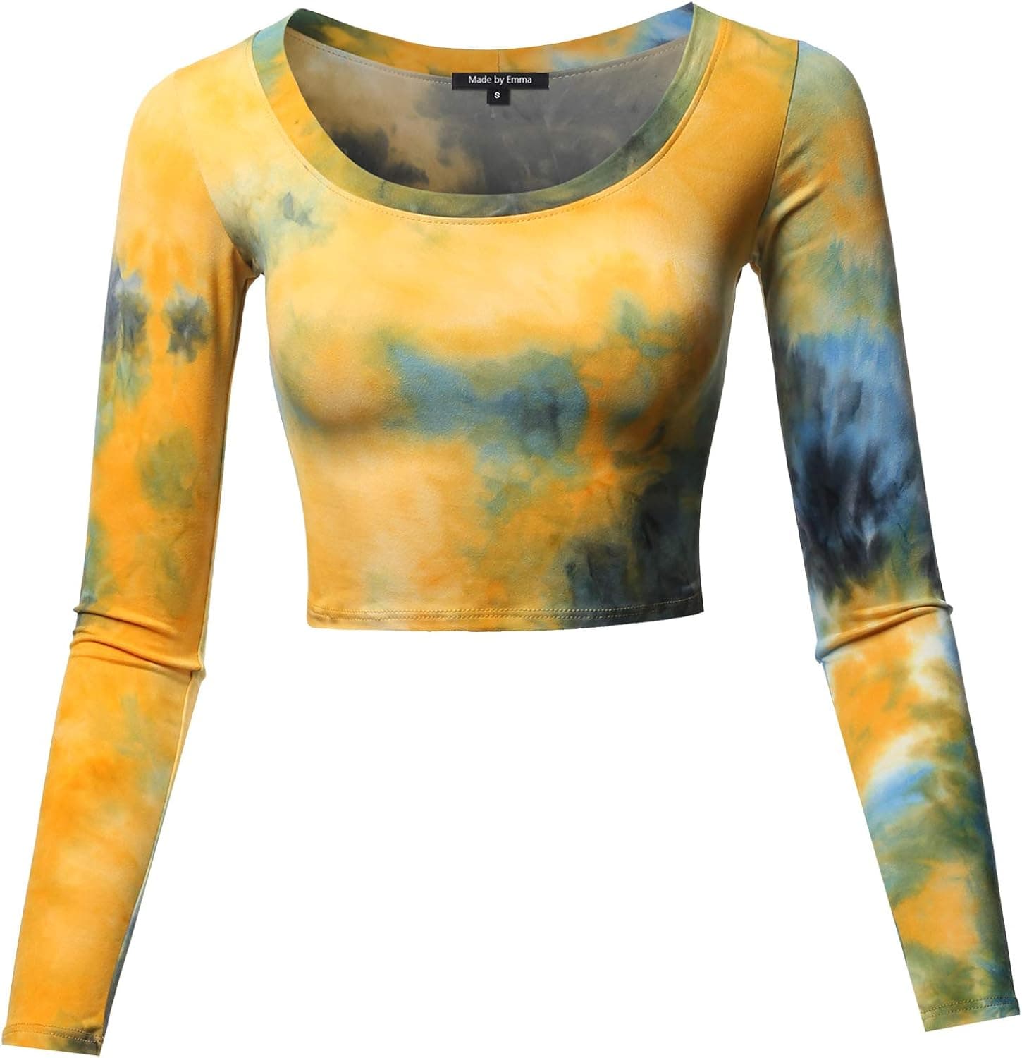 Women's Solid Basic Long Sleeve Ribbed Crew Neck Crop Top