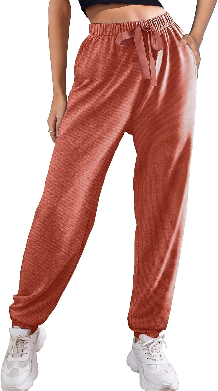 Sweatpants for Girls with Pockets Elastic Waistband Pants Red 2XL