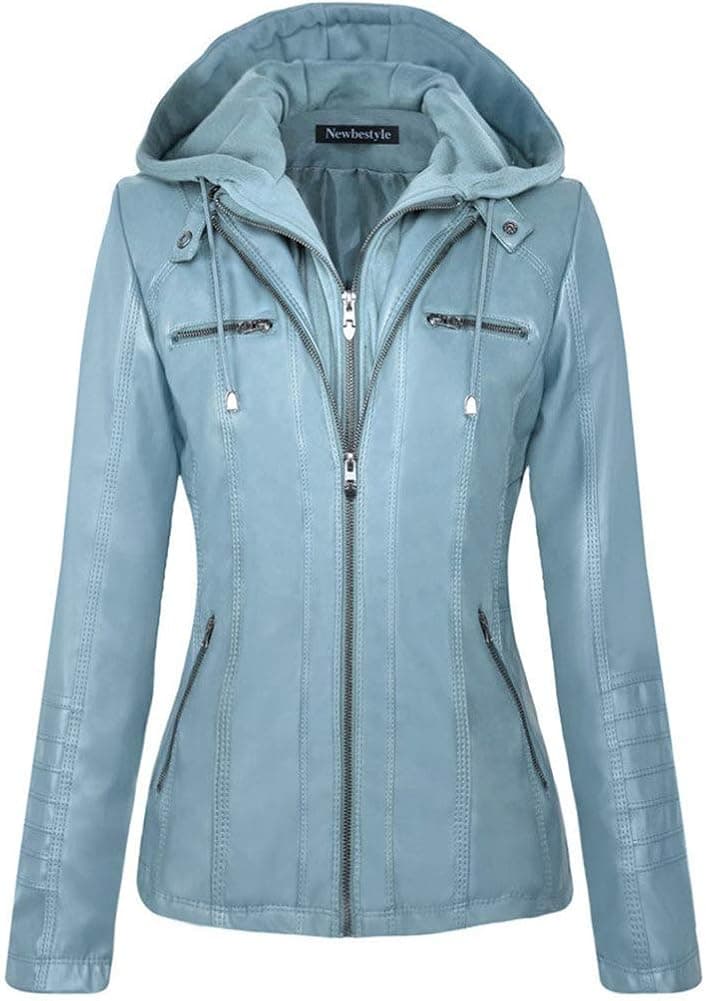 Newbestyle Faux Leather Jacket for Women Casual Moto Biker Jacket Quilted Full-Zip Coat