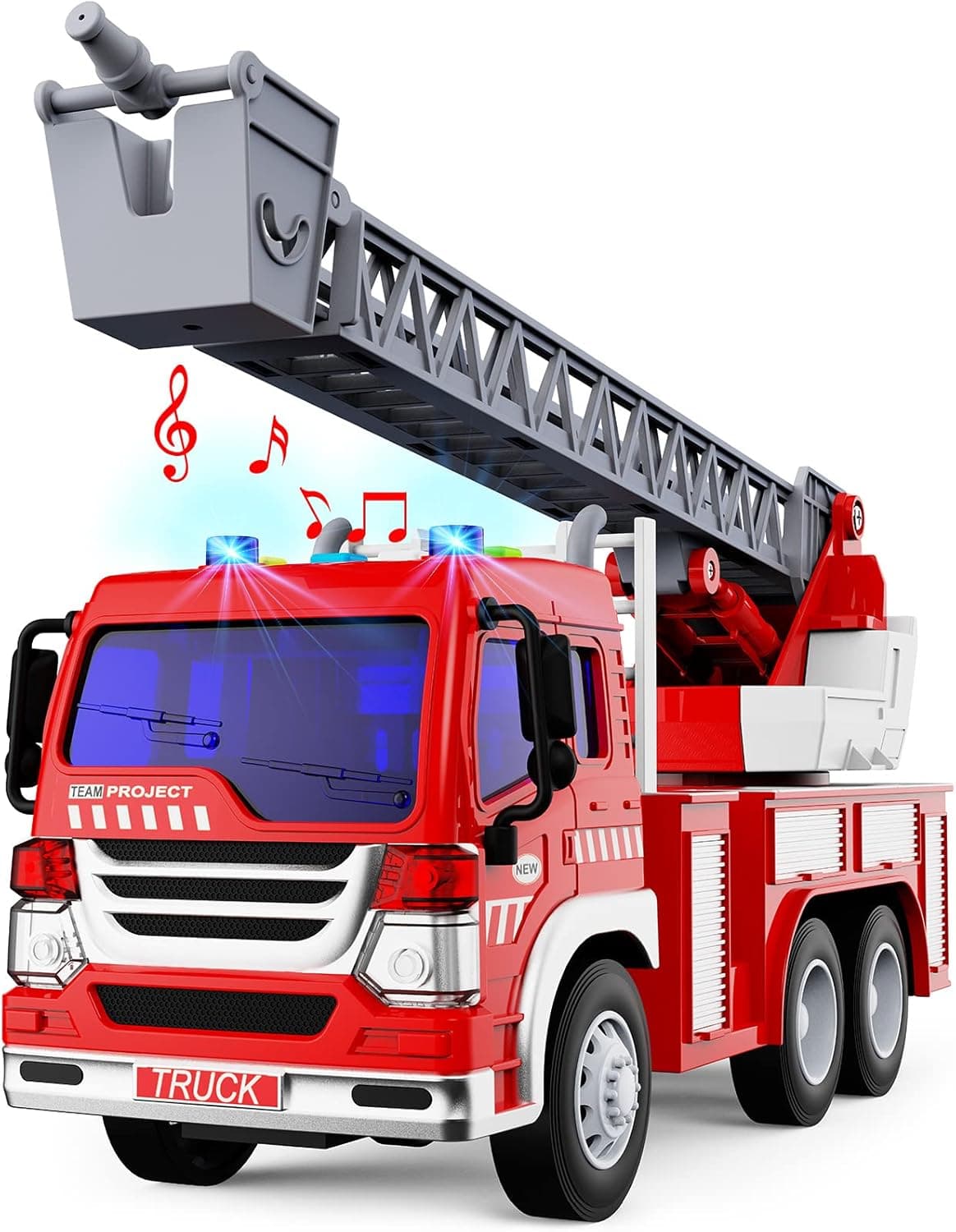 Fire Truck Toys for Kids with Lights and Real Siren Sounds,Extending Rotating Ladder Rescue Fire Engine Toy Trucks Pull Back Firetruck for 3 4 5 6 7 Years Old Boys Girls Birthday Xmas Gift